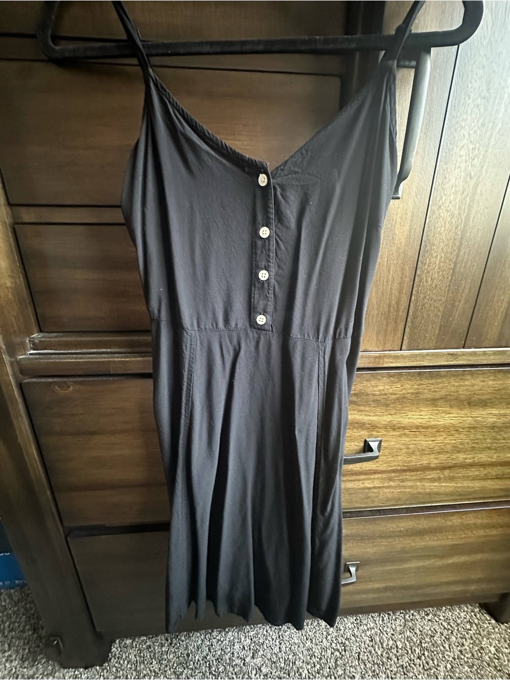 GAP Black Spaghetti-Strap Button-Front Mini Dress